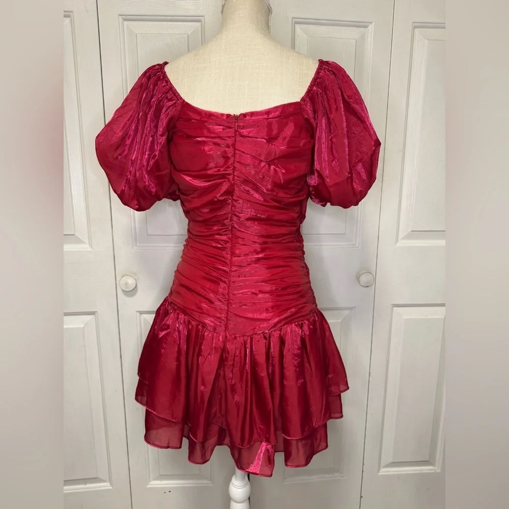 Storia Vibrant Red Mini Dress Ruched Ribbed M - Picture 5 of 9